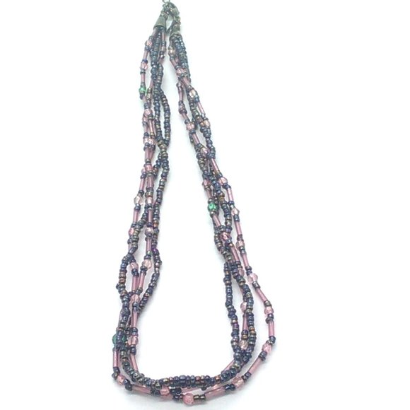Premier Designs Seed Bead Necklace Glass Multi-Strand Gunmetal Gray Pink - Picture 3 of 9